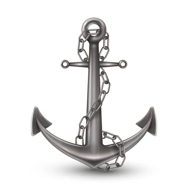 Anchor With Chain Realistic Style — Stock Vector