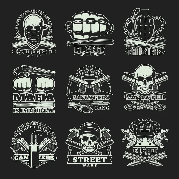 Ensemble d'emblème sombre Gangster — Image vectorielle