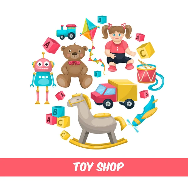 Круглая композиция магазина игрушек — стоковый вектор
