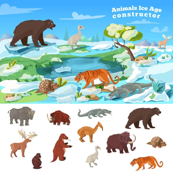 Animals Ice Age Concept — Stock Vector