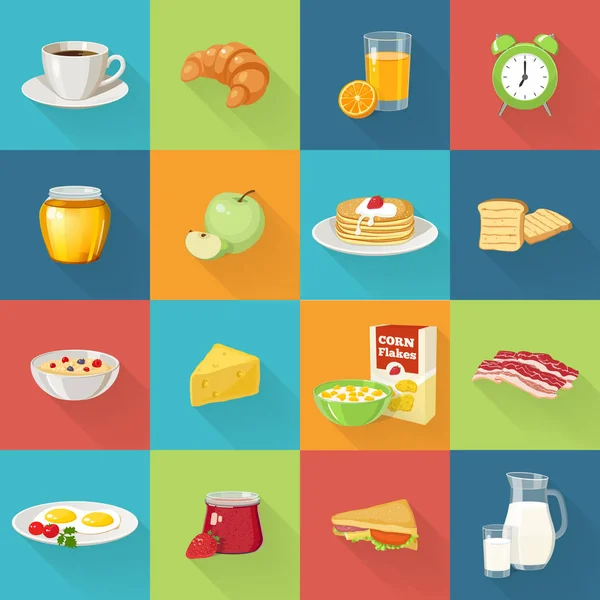 Breakfast Food Square Icon Set — Stock Vector