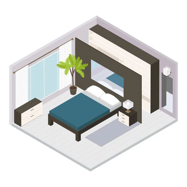 Set camera da letto isometrica Interni — Vettoriale Stock