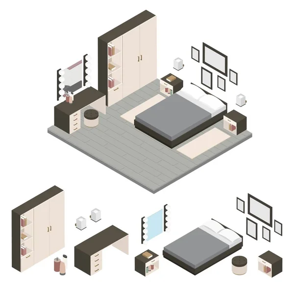 Isométrico Criar um conjunto de ícones de quarto — Vetor de Stock