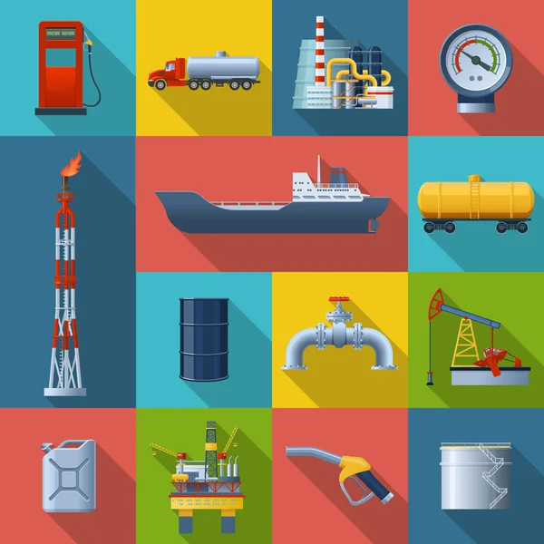 Conjunto de ícones quadrados da indústria do petróleo — Vetor de Stock
