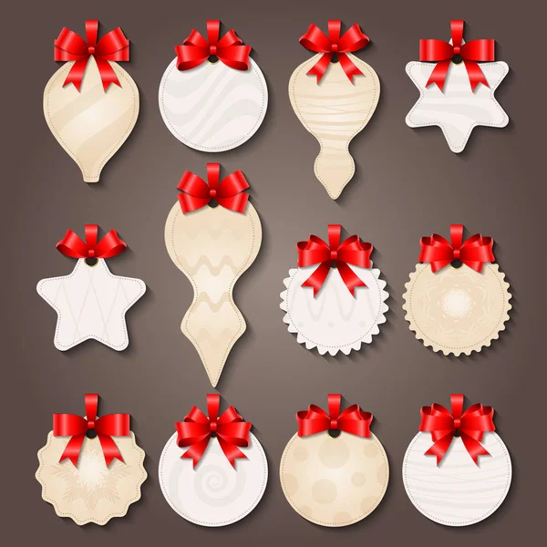 Christmas Decorations Labels With Bows — Stock Vector