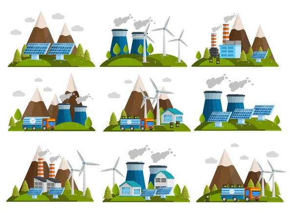 Set de iconos de ecología ortogonal — Vector de stock