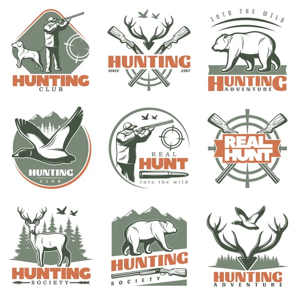 Conjunto de emblema de caza real — Vector de stock