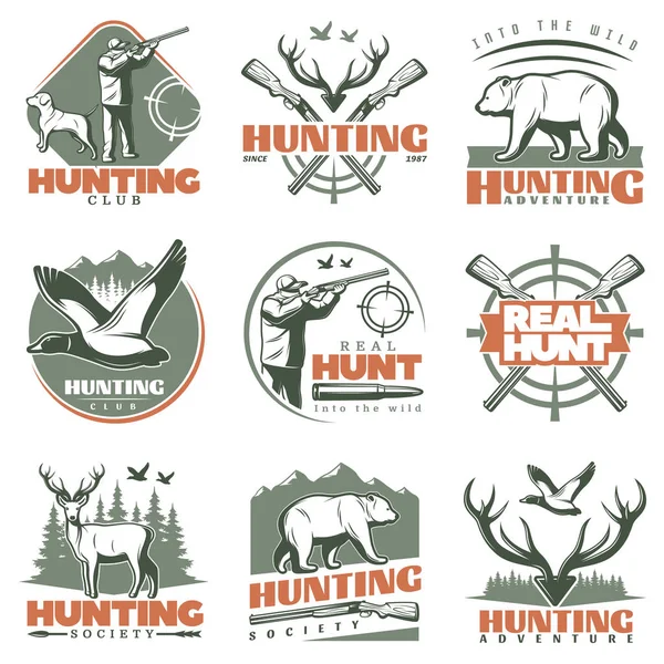 Echte Hunt Embleem Set — Stockvector