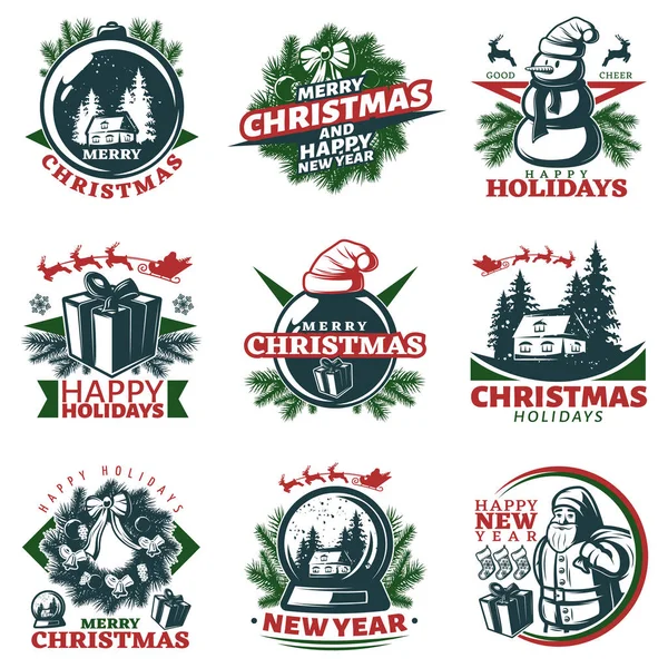 Ensemble d'étiquettes de Noël colorées — Image vectorielle