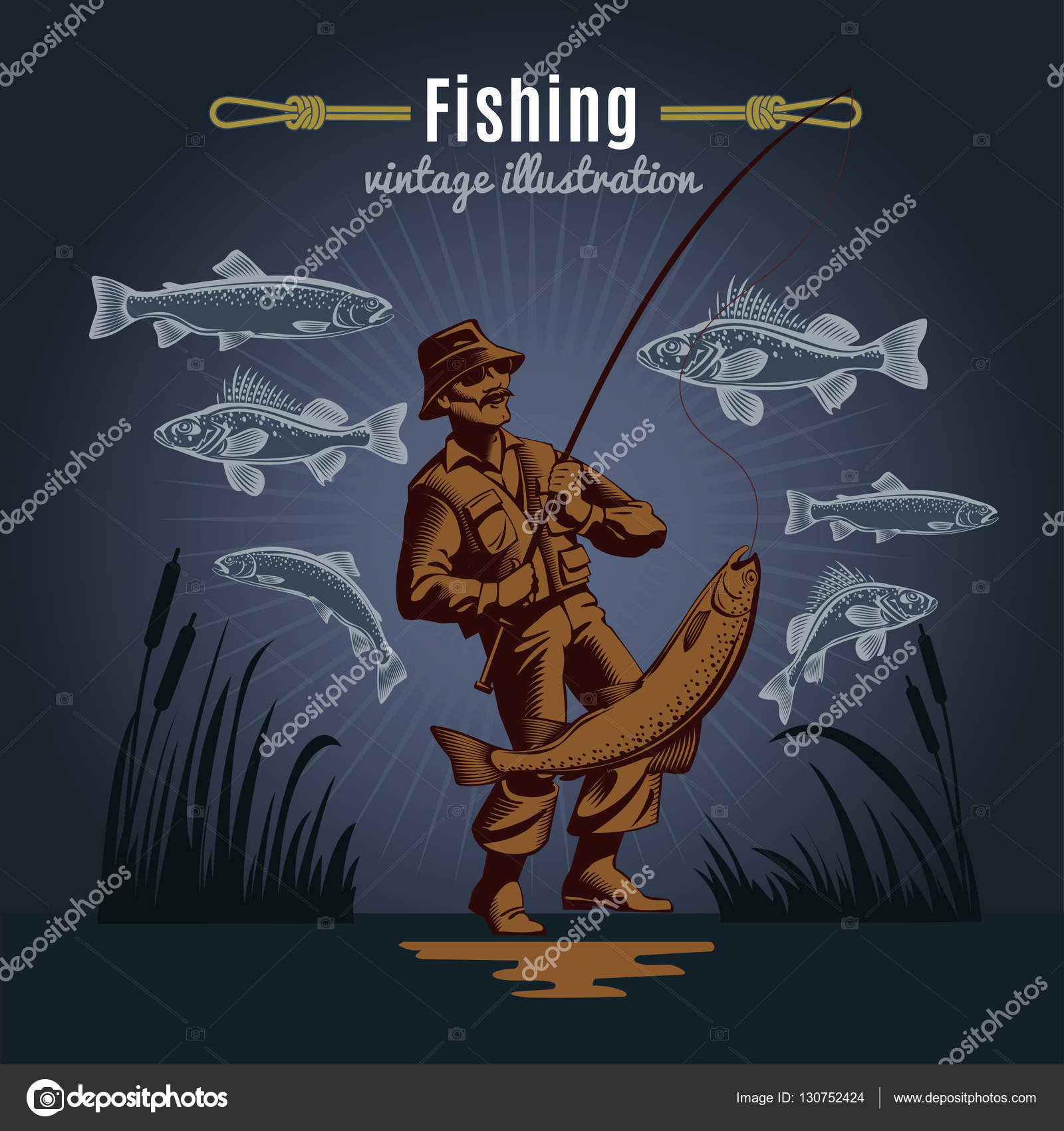 Fishing Gear Vintage Background Stock Vector by ©Mogil 130752424