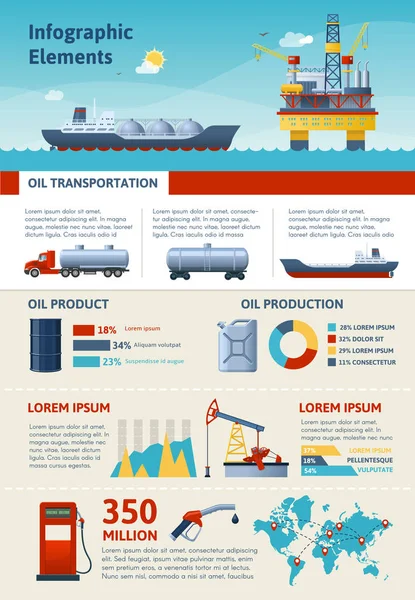 Petrol üretim ve ulaşım Infographics — Stok Vektör