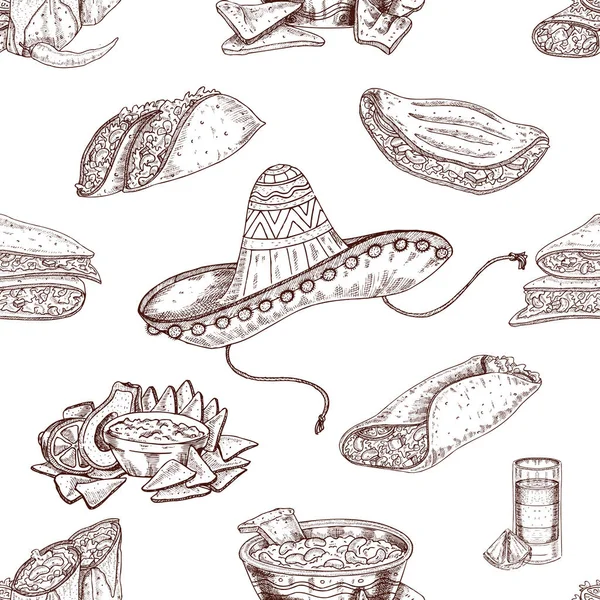 墨西哥菜手绘无缝模式 — 图库矢量图片