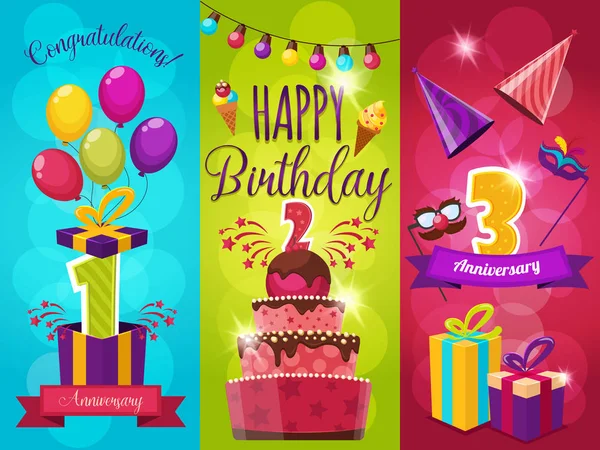 Festa de aniversário Banners Set — Vetor de Stock