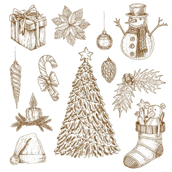 Natal mão desenhado conjunto de elementos —  Vetores de Stock