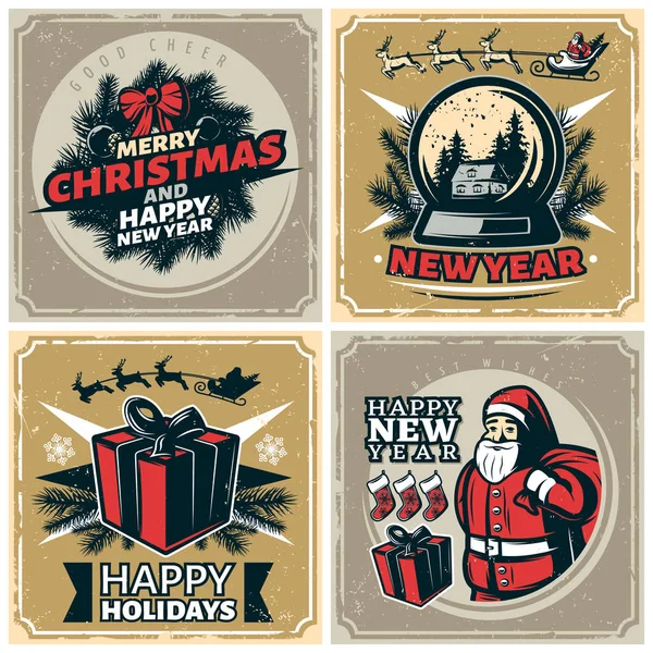 Ensemble de timbres de Noël vintage — Image vectorielle