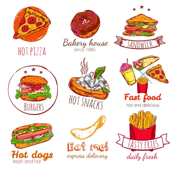 Ensemble de badges Fast Food — Image vectorielle