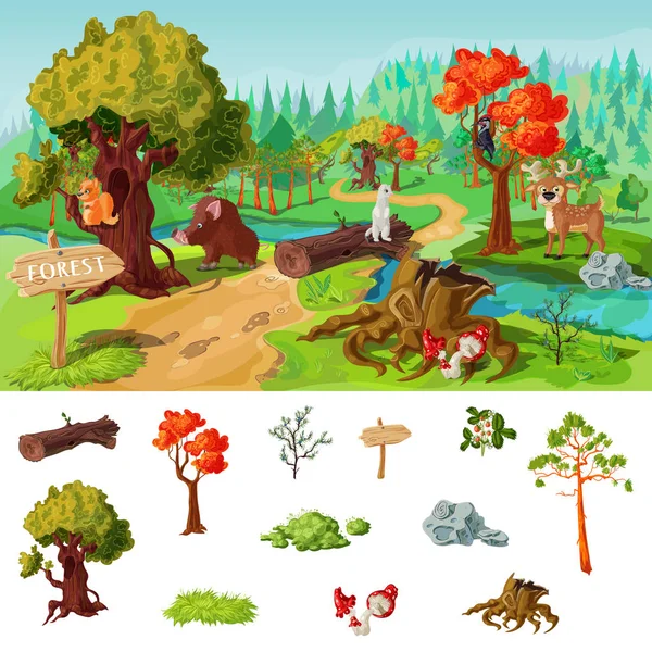 Concept des éléments forestiers — Image vectorielle