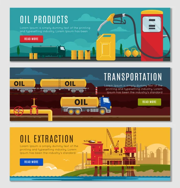 Indústria petrolífera Horizontal Banners Set — Vetor de Stock