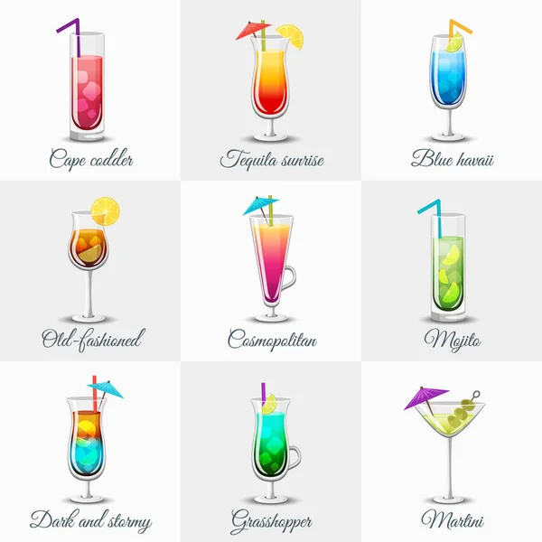 Classic Alcohol Cocktails Icons Set — Stock Vector