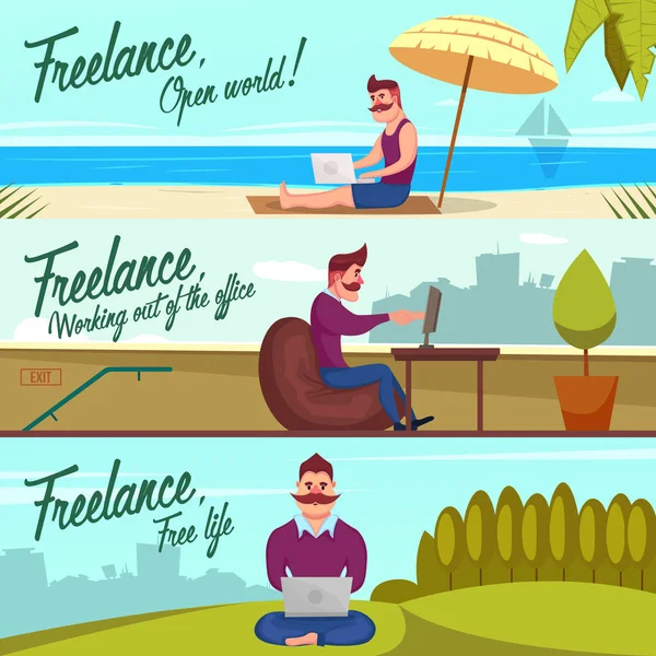 Hipster Freelancer Bannerit Set — vektorikuva