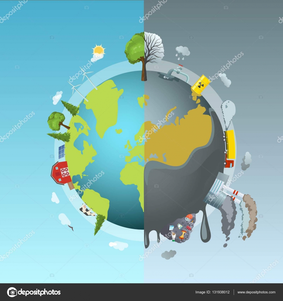 Contaminación ambiental alrededor de concepto — Vector de stock