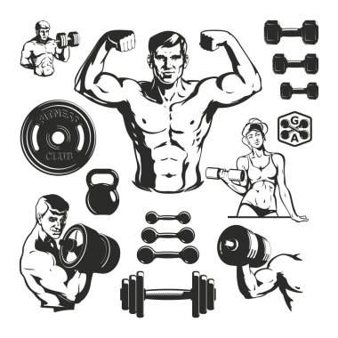 Spor salonu Fitness öğeleri kümesi