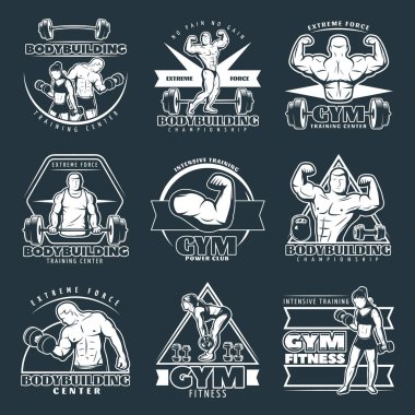 Beyaz vücut geliştirme amblem seti