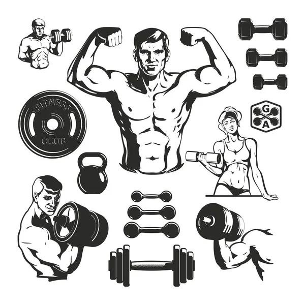 Gimnasio elementos de fitness conjunto — Vector de stock