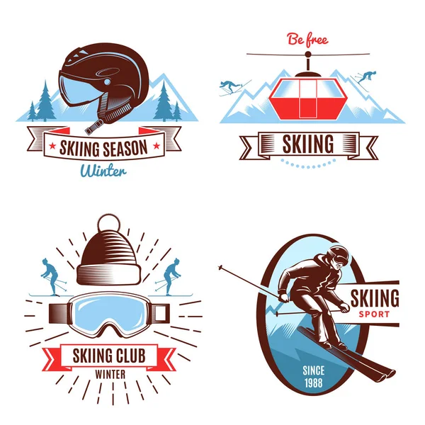 Emblemas de esquí y elementos de diseño — Archivo Imágenes Vectoriales