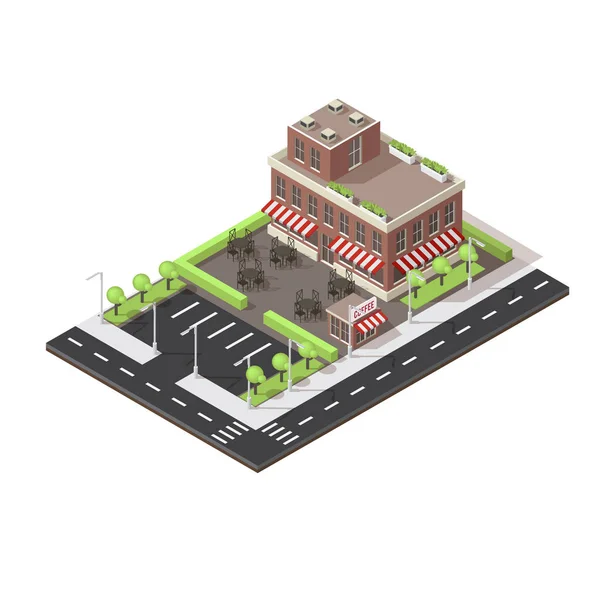 Cafe Building Isometric Layout — Stock Vector