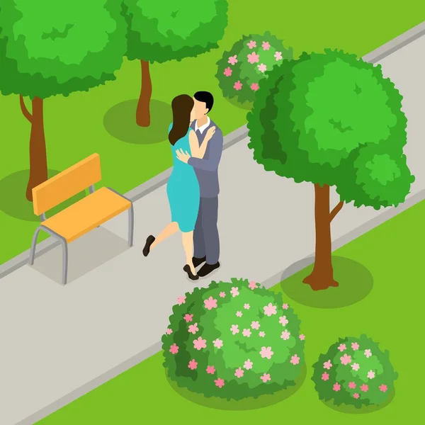 Αγάπη ζευγάρι στο πάρκο ισομετρικές σχέδιο — Διανυσματικό Αρχείο