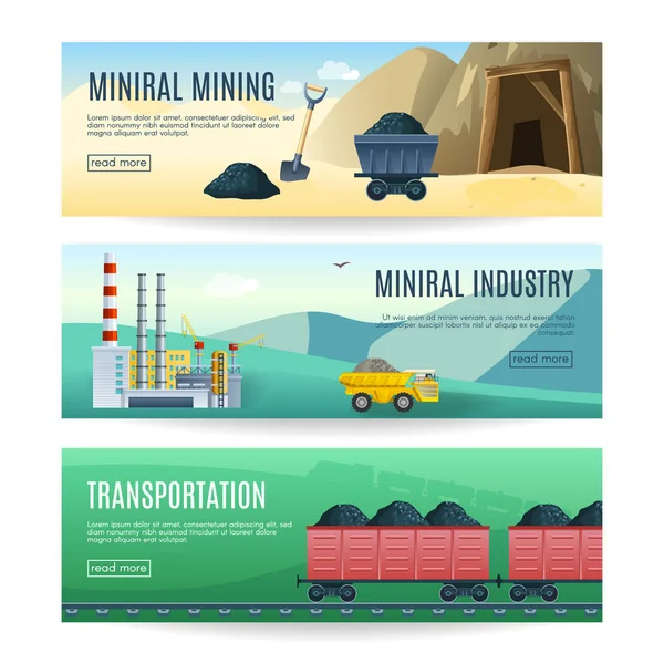 Bannières horizontales de l'industrie minière — Image vectorielle