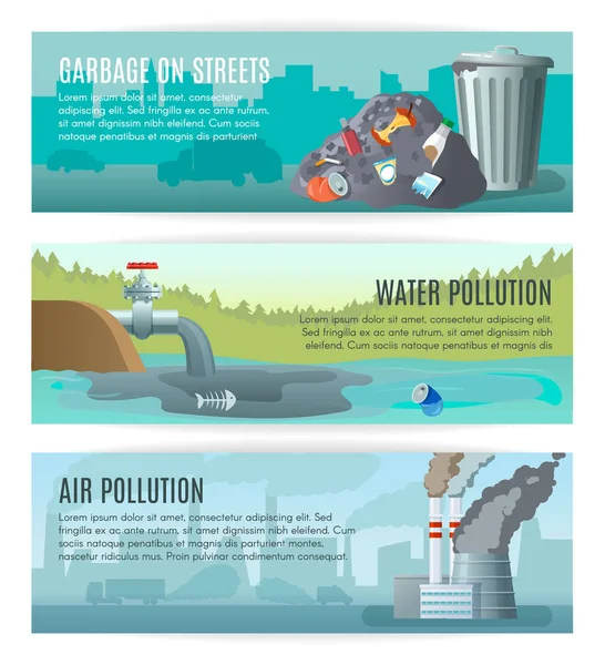 Set di banner sull'inquinamento ambientale — Vettoriale Stock