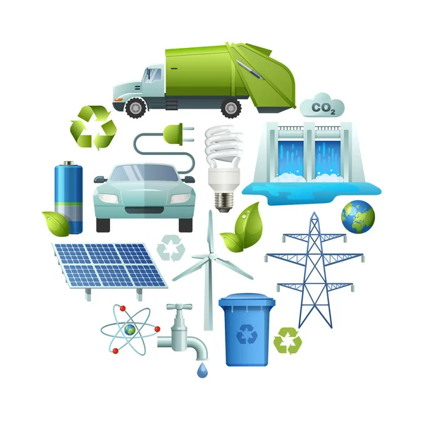 Écologie Icônes Composition ronde — Image vectorielle