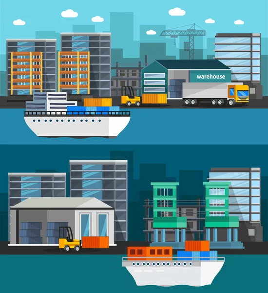 Bannières orthogonales de port maritime — Image vectorielle