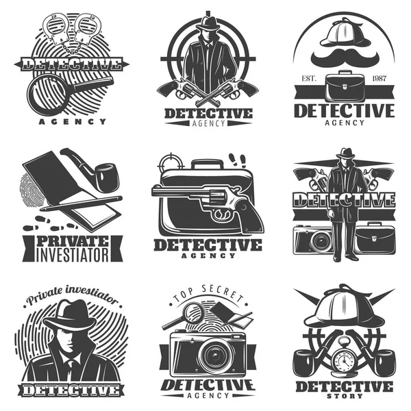 Privé-detective etiketten Set — Stockvector