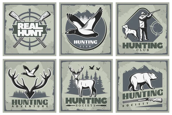 Jogo de cartazes de aventura de caça —  Vetores de Stock