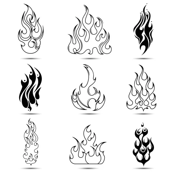 Feuer-Tattoo-Ikone gesetzt — Stockvektor