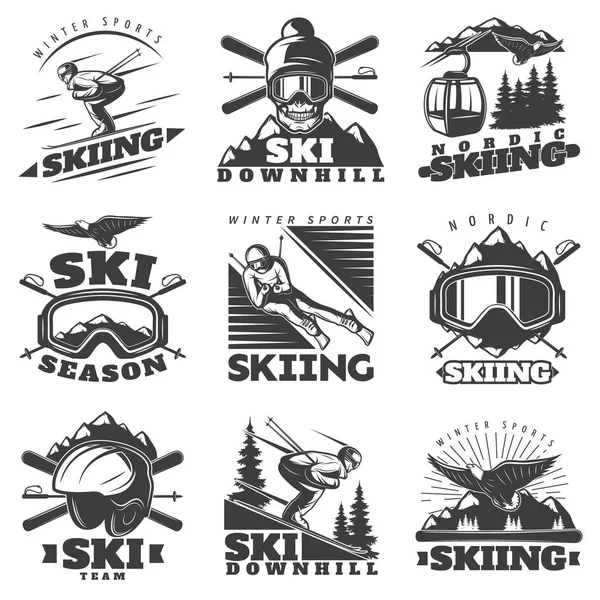 Conjunto de etiquetas de esqui downhill — Vetor de Stock