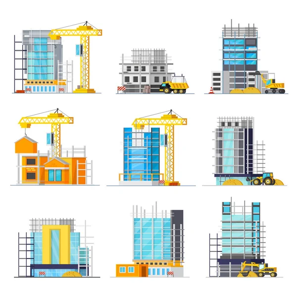 Construction Of Buildings Orthogonal Icons Set