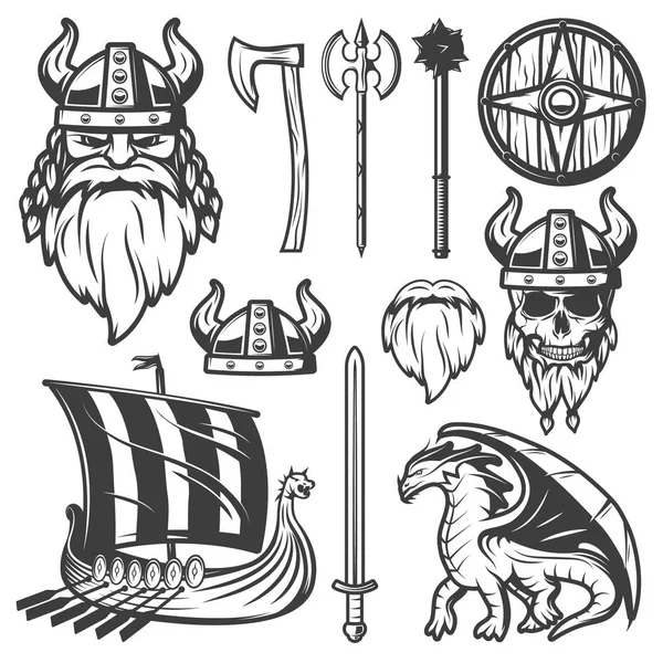 Винтажный набор икон викингов — стоковый вектор