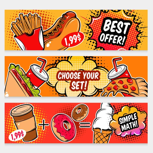 Comida Comics Banner Set — Vector de stock