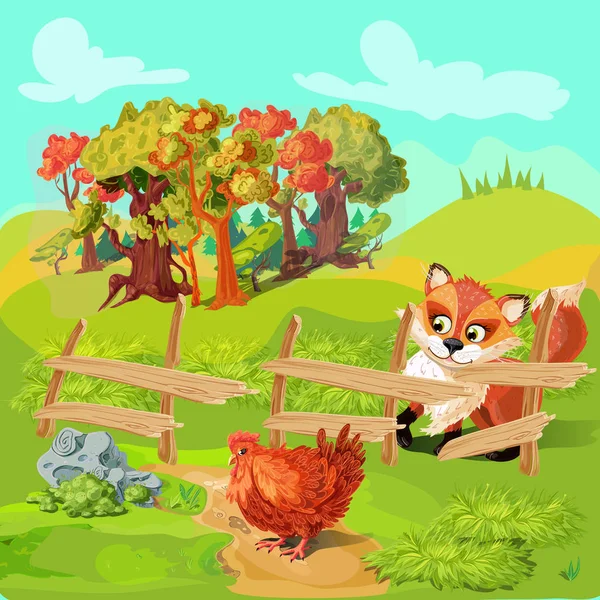 Composition de la ferme Fox de chasse — Image vectorielle