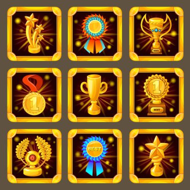 Çizgi film başarı oyun ekran simge seti