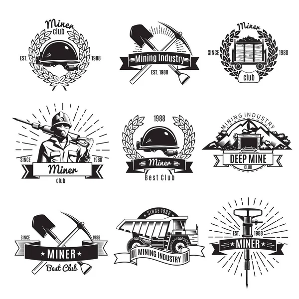 Industria minera Emblemas vintage — Archivo Imágenes Vectoriales