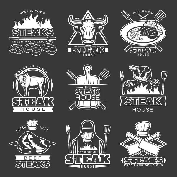 Witte Steak Embleem Set — Stockvector