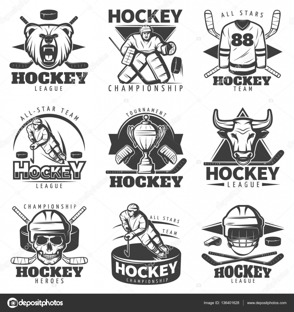 Vintage Hockey Labels Set Stock Vector by ©Mogil 136401628