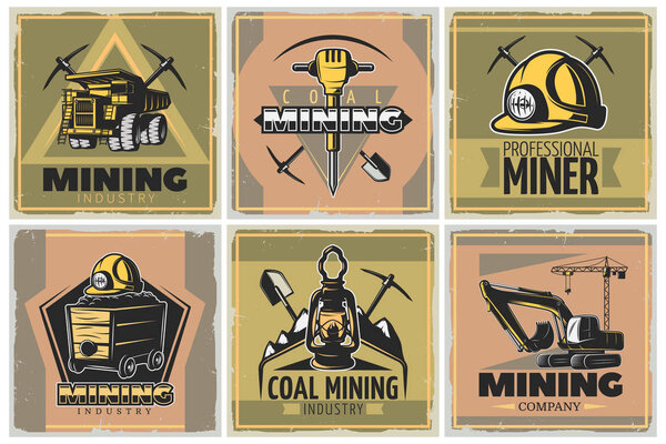 Mining Industry Posters Set