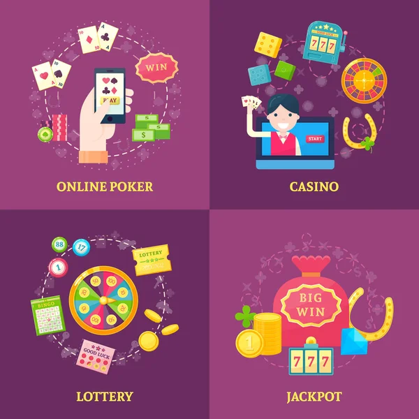 Lottery Icons Square Composition — Stock Vector