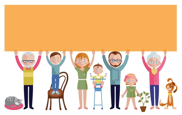 Family With Banner Flat Design — Stock Vector